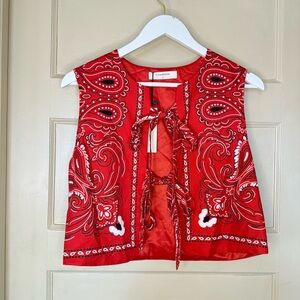Commense Red Paisley Tie Front Vest Size S